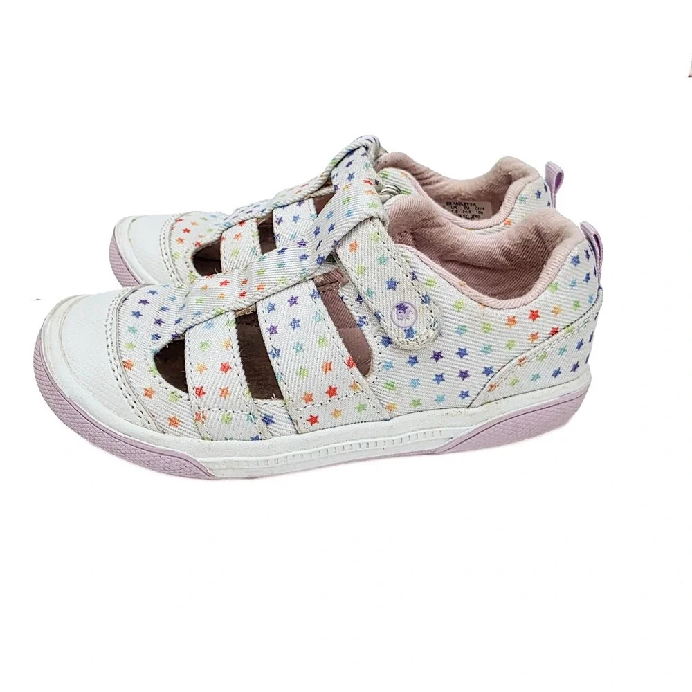 Stride Rite Hadley 2.0 Girls 8.5M Rainbow Star Sandal Sneakers White Hook Loop